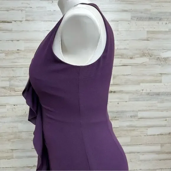Elie Tahari Ruffle Wool Blend Sheath Dress Size 8 Purple Sleeveless Zip Front - Picture 6 of 14